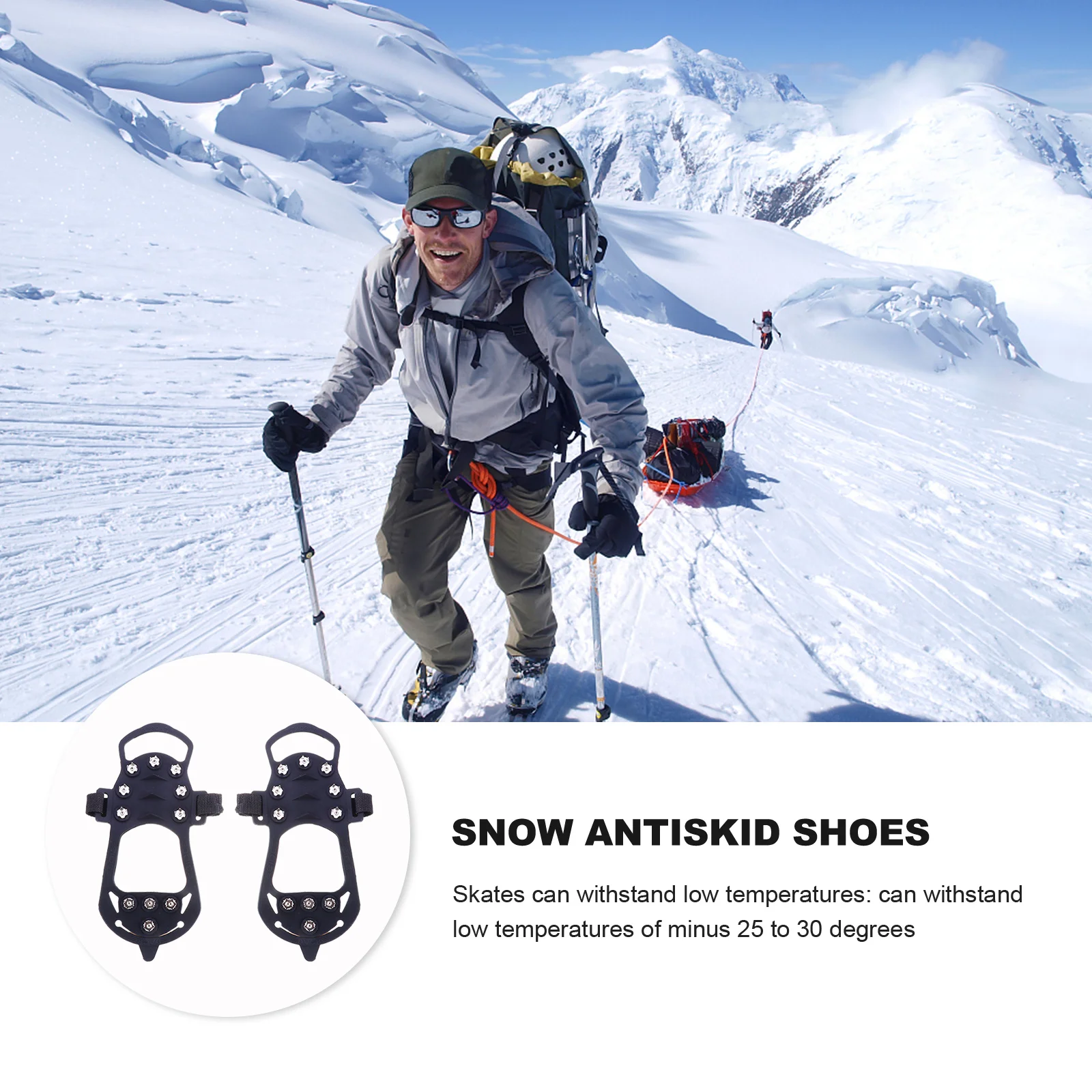 

2Pcs Anti-Slip Ice Cleats Crampons for Shoes Winter Outdoor Snow Ice Grippers Non-Skid Shoe Covers Safety Traction Spikes