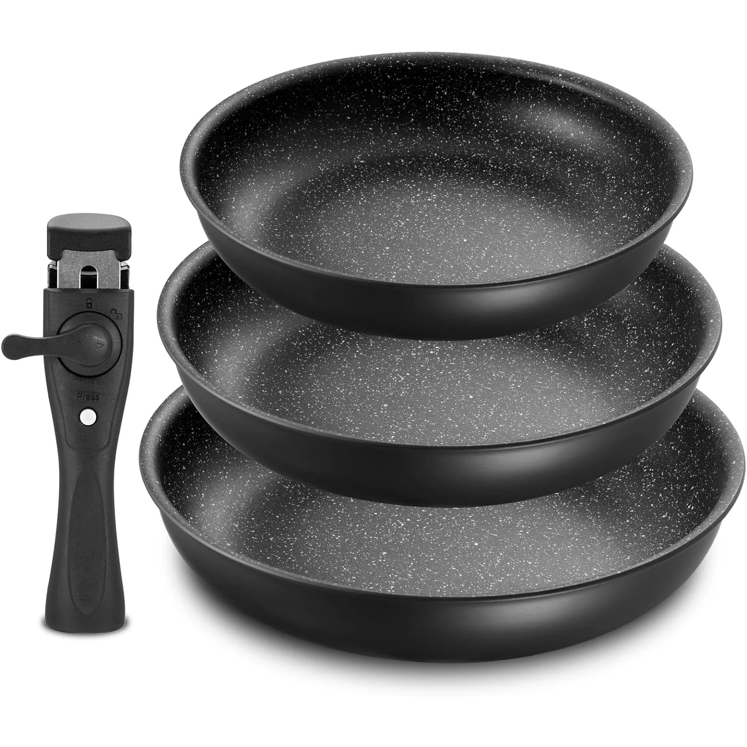 Non Stick Frying Pan with Removable Handle, Non Stick Frying Pan Set for Induction Hobs, 4 Pieces Frying Pan Set for All Hobs