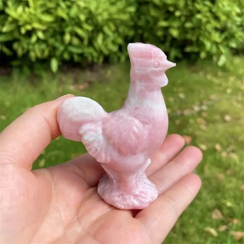 

Natural Pink Opal Cock Carving Statue Carved Crafts Animal Polished Healing Figurine Home Ornament DIY Gift