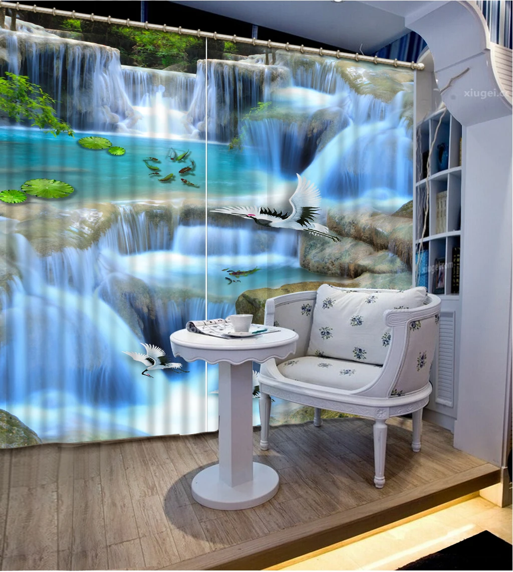 3D Printing Modern Fashion Home Decor blue waterfall curtains Waterproof Bathroom Curtain With Hooks