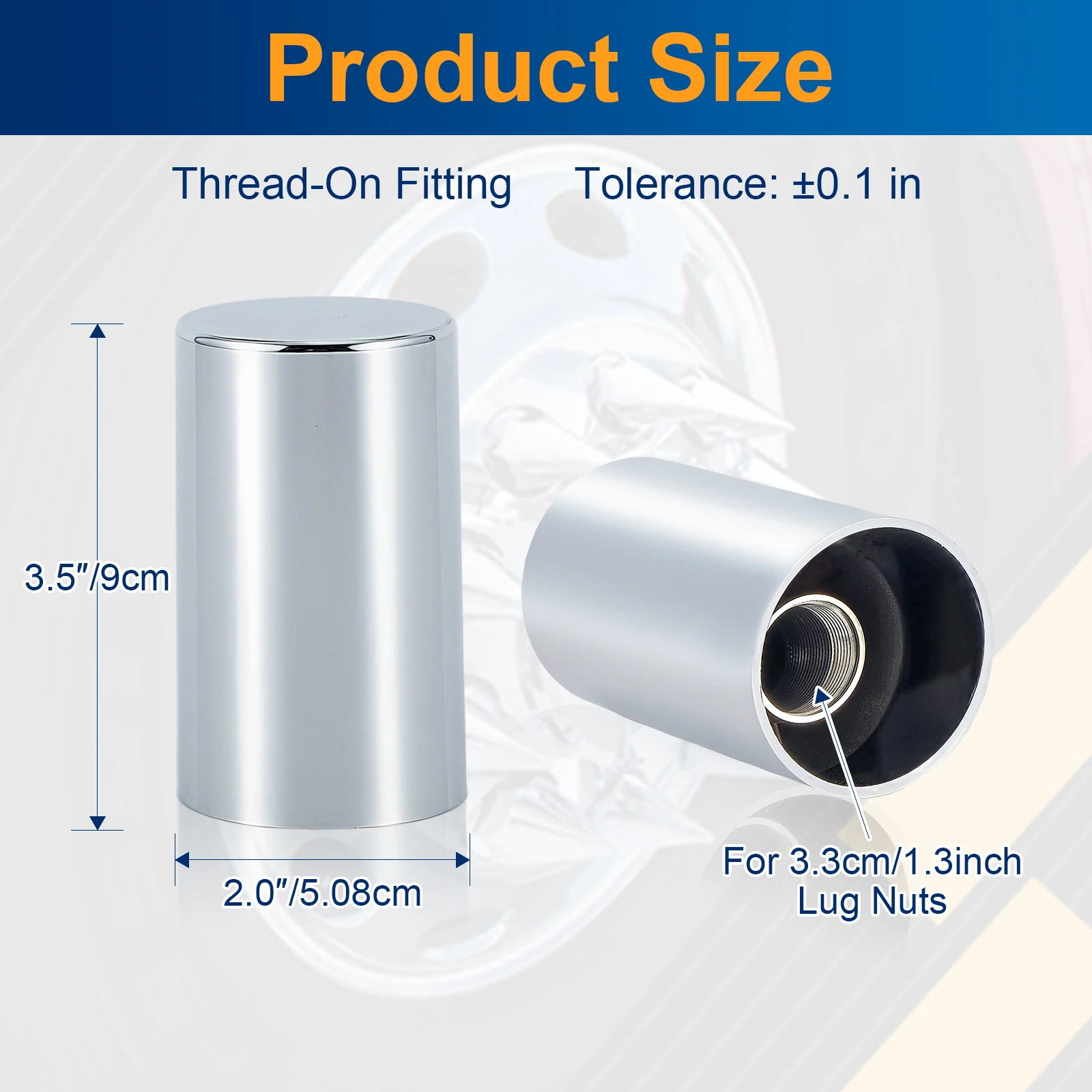 Copri dadi con capocorda da 33 mm, confezione da 40 33 mm x 3 1/2 pollici Copri dadi cilindrici in plastica ABS cromata Kit di coperture per dadi con filettatura