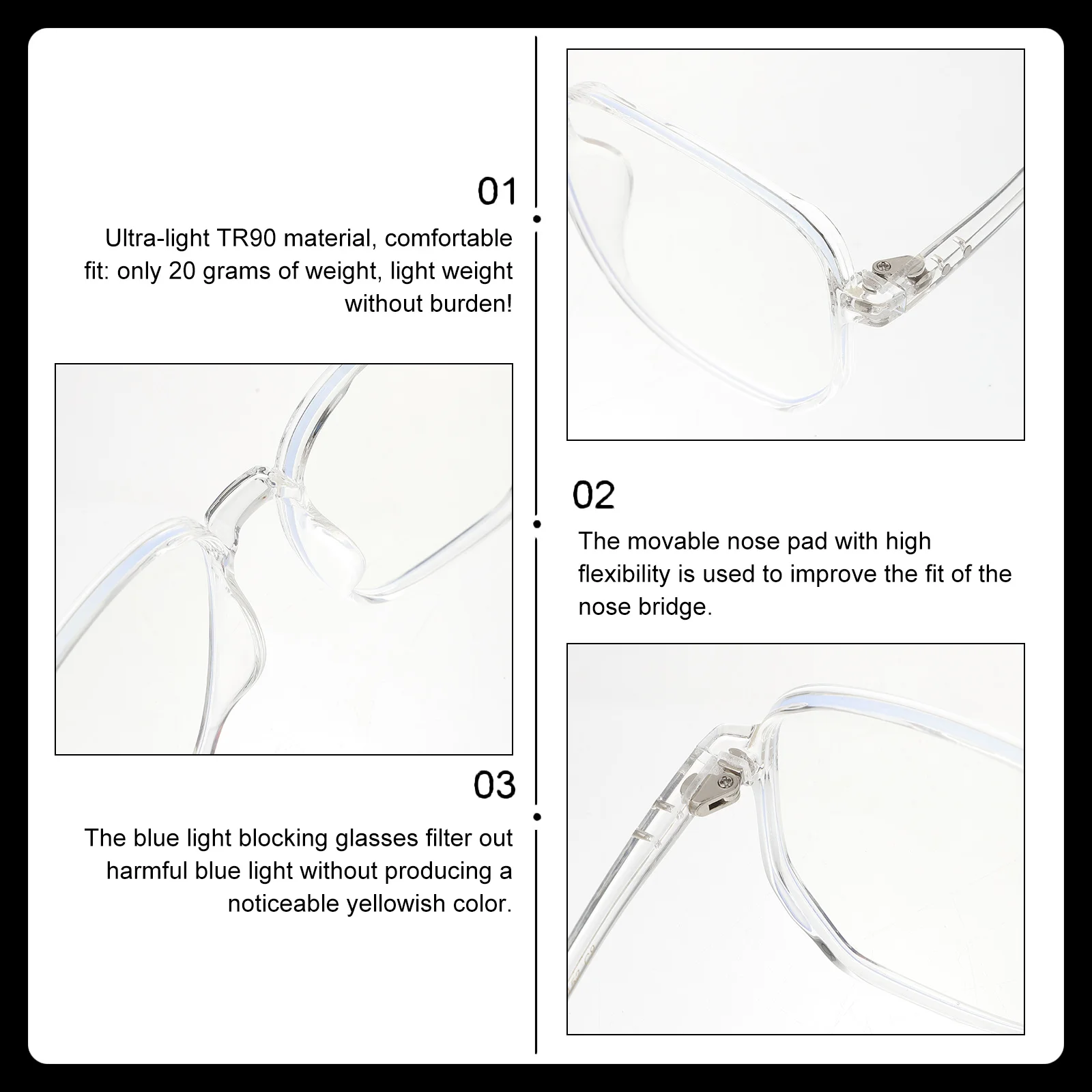 

1Pair Blue Light Blocking Glasses Stylish Lightweight Anti Headache Computer Eyewear for Gaming and Work Blue Light Glasses