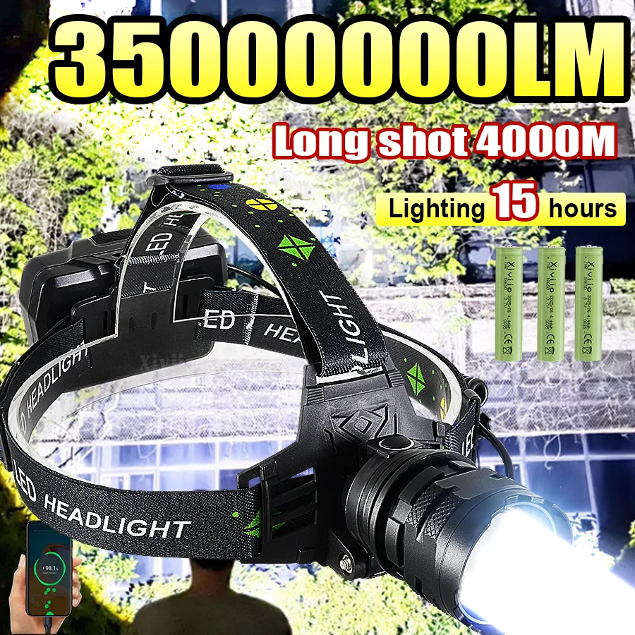 

2025 Мощный налобный фонарь Портативный 3*18650 USB аккумуляторная лампа Супер мощный налобный фонарик Светодиодный налобный фонарь дальнего действия для рыбалки