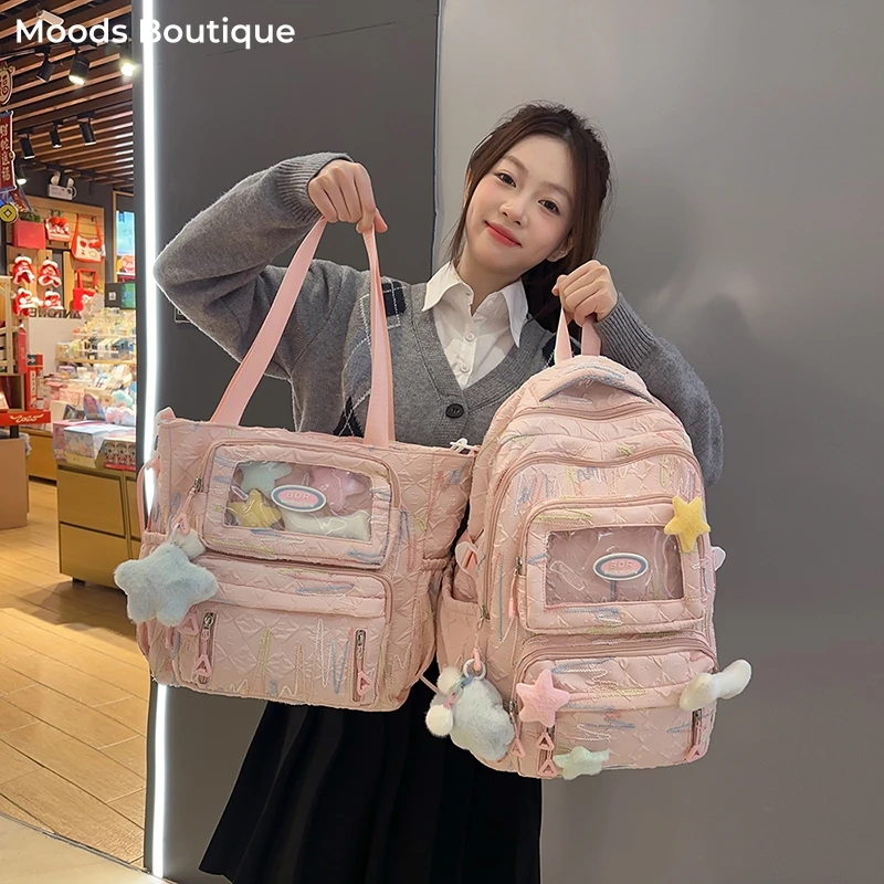 

Cosplay Y2K Ita Fashion Backpack And Shoulder Bags For Girls 2025 Latest Nylon Fabric Big Capacity Student Rucksack With Pendant