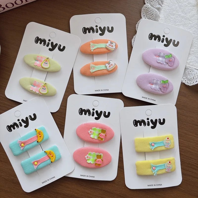 

Набор разноцветных заколок для волос с мультяшными фруктами, милые заколки-невидимки BB, сладкие тканевые боковые заколки, модные милые аксессуары для волос для девочек