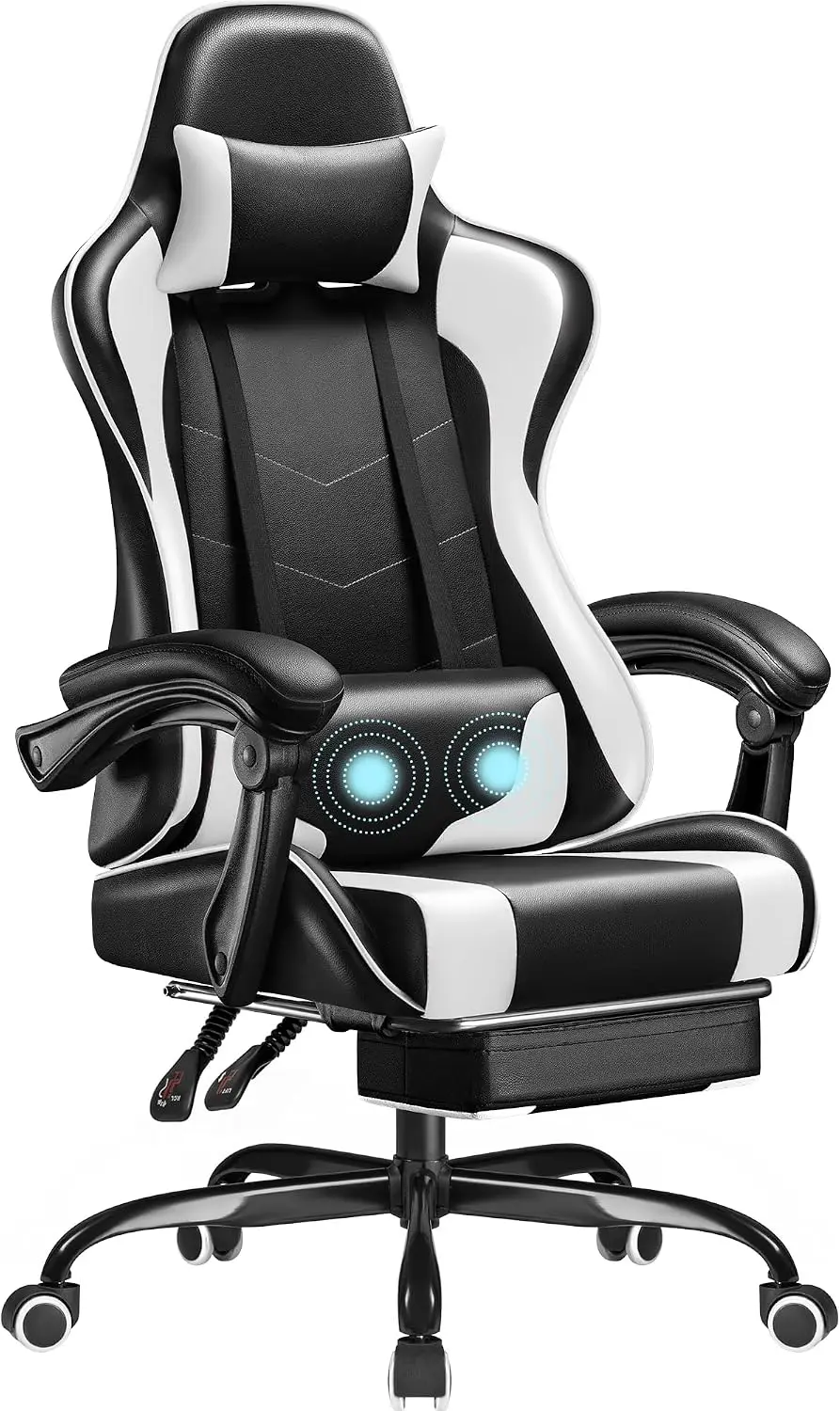 Homall Gaming Chair, Ergonomic, Footrest & Massage Lumbar Support, White
