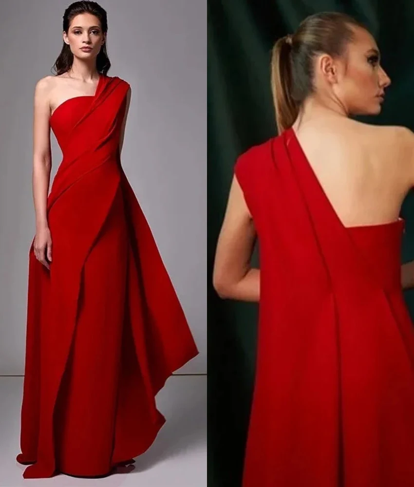 

Customized High Quality Jersey A-Line One Shoulder Evening Dress Fashion Sleeveless Floor Length Celebrity Gowns Custom Size