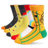 5Pairs Mens Fun Dress Socks, Pattern Funny Socks Pack, Colorful Striped Combed Cotton Novelty Socks，Cool Breathable Casual Socks