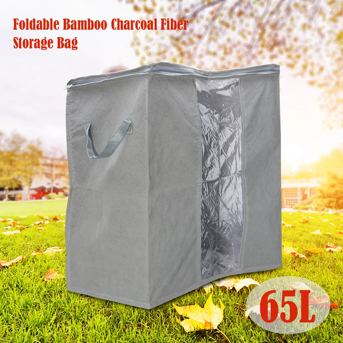 

65L Grey Foldable Bamboo Charcoal Fiber 3 Layer Clothes Blanket Sweater Storage Bag Organizer Breathable Anti Odor Design