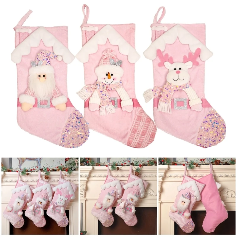 Unique Pink Christmas Stocking Unique Pink Christmas Gift Storage Stocking With Santa Motifs For Seasonal Cheer