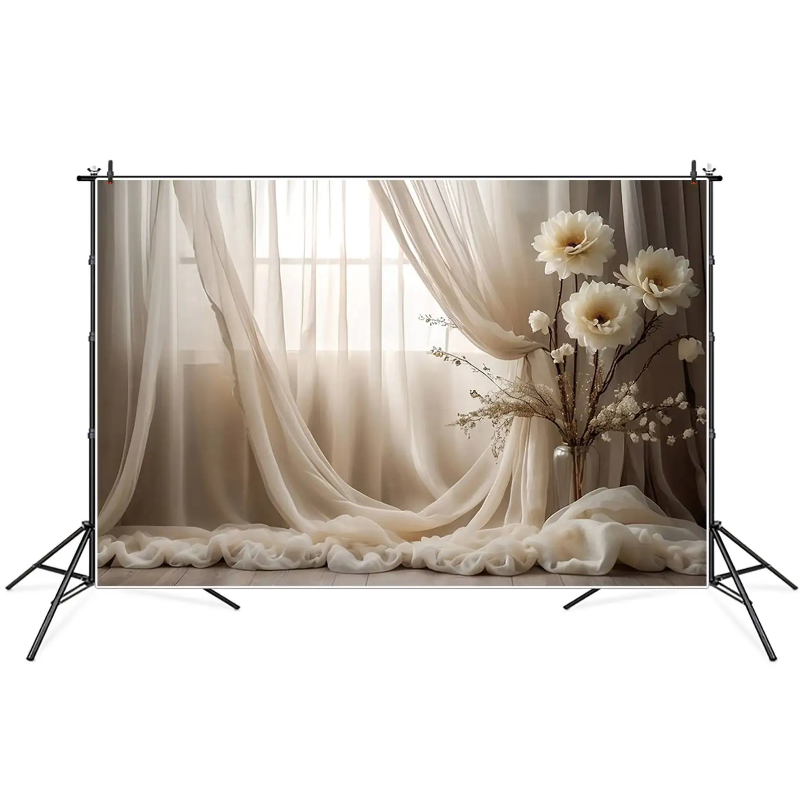 MOON.QG Women Portrait Bohemian Style Background Flower Drapes Curtain Backdrop Customized Party Decoration Photocall Supplies