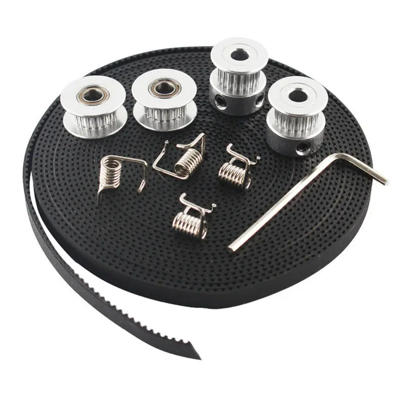 2 Meters GT2 Timing Belt 6mm Wide 2PC 20 Teeth 5mm Bore Pulley Wheel 4PC Tensioner Spring Hex Wrench Idlers Printers CNC Parts