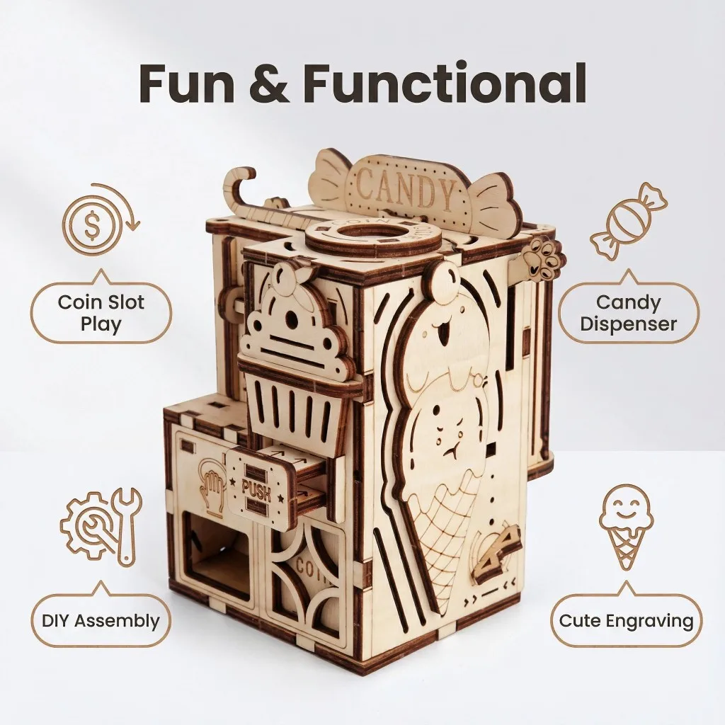 OUZEY-rompecabezas 3D para adultos, modelo de Material de construcción, Kit de construcción, construcciones de madera de una pieza en máquina expendedora de dulces de madera 3d