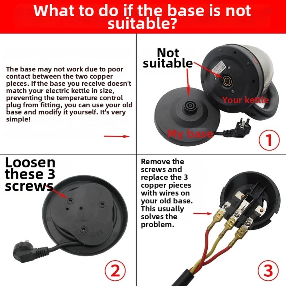 16A Electric Kettle= Base Replacement For Steam Switch Handle,Heating Chassis With Wiring For DIY Repair (29/21/12mm)