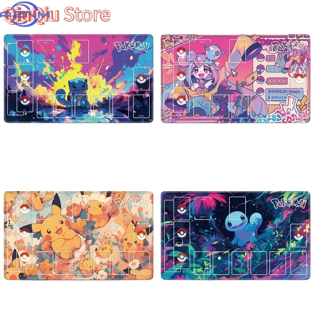 Vibrant Graffiti Cartoon Pokemon Art Print Mouse Pad, Durable Waterproof Non Slip Game Mat for TCG Card Playing