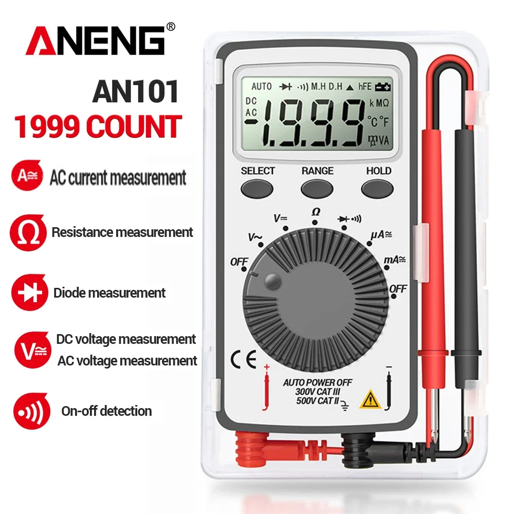 ANENG AN101 Mini digital multimeter multimetro tester DC/AC Voltage Current lcr meter pocket professional testers with Test Lead