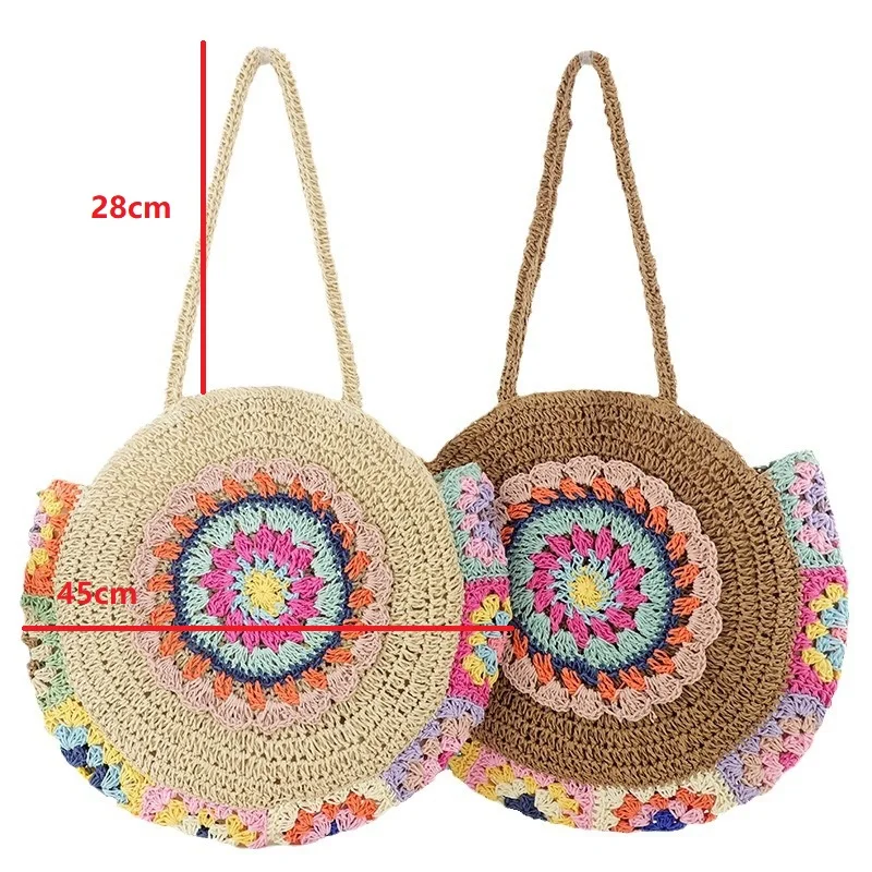 Summer Handmade Woven Beach Underarm Bags Women\'s Large Capacity Tote Bag Ethnic Style Round Straw Weaving Fashion Shoulder Bags