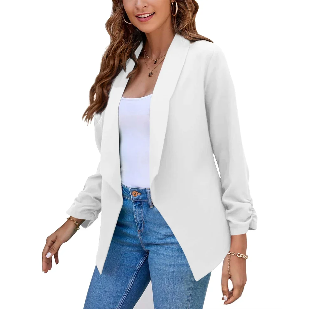 Sommer schwarze Blazer Frauen weibliche Büro Dame neun Viertel Blazer Open Stitch Frauen schlanke Mäntel Femme Damen gekerbte Tops