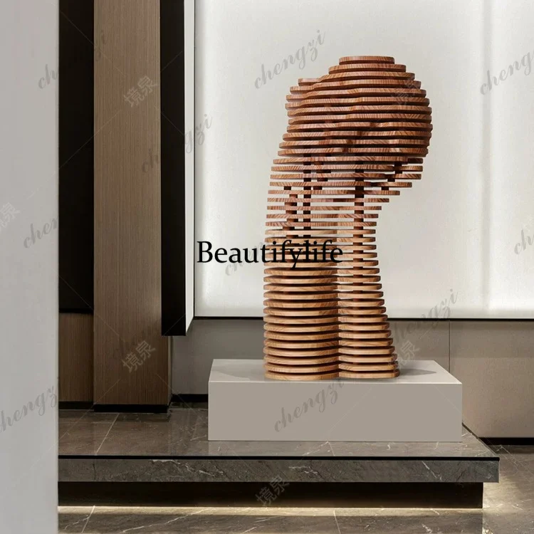 Slice Creative Abstract Figure Solid Wood Sculpture Large Ornament Floor Decoration Homestay Hotel Art Installation