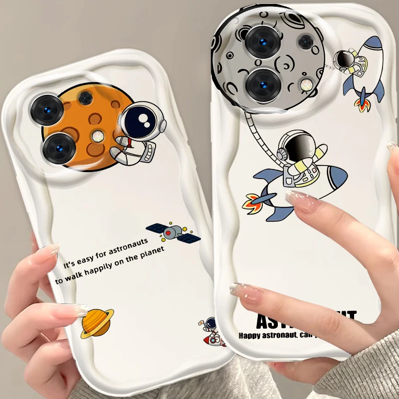 Anime Lunar Astronaut Luxury For Xiaomi Redmi Note 13 12 12S 11S 11 10 9 8 10A 9C 9T Pro Plus 5G Wave Oil TPU Phone Case