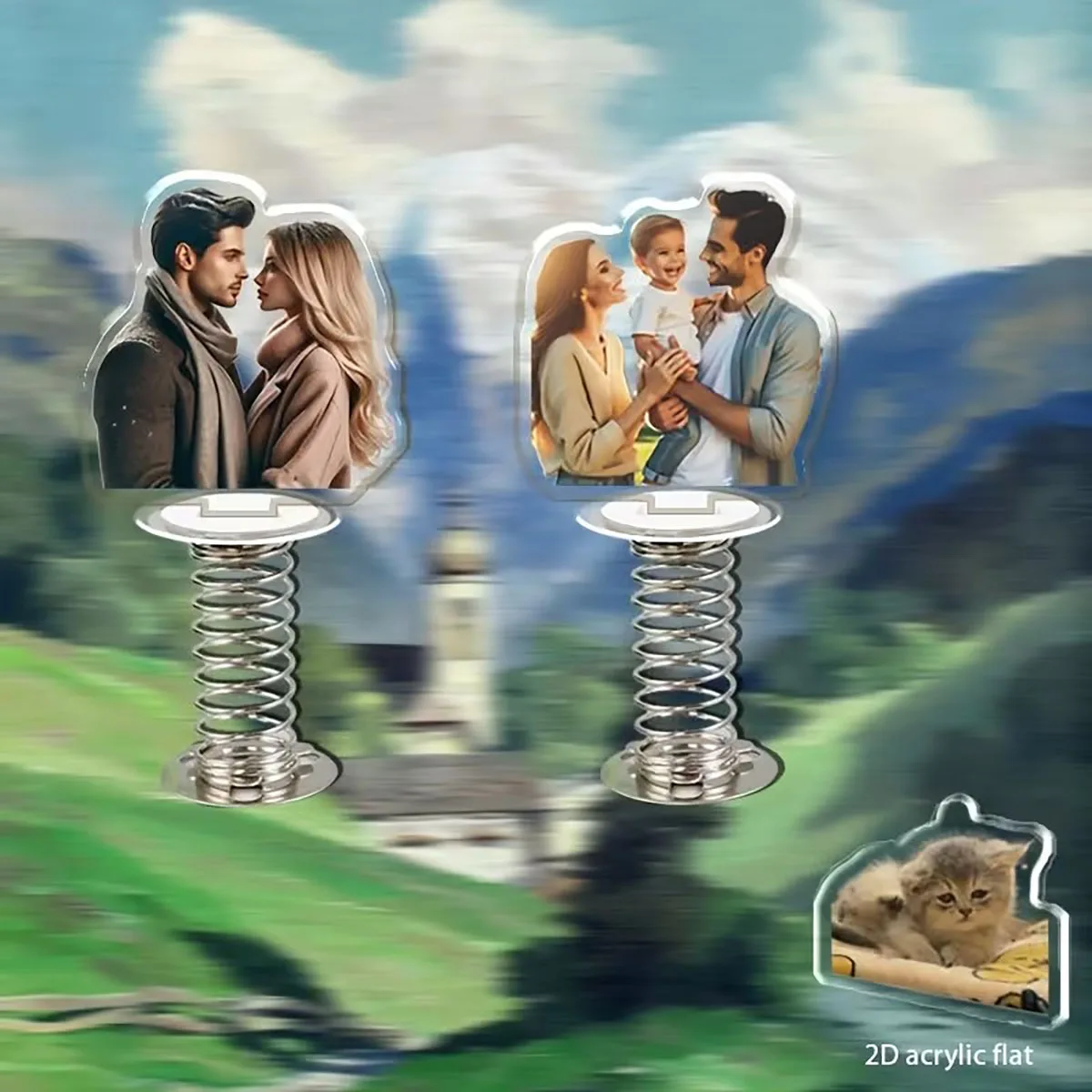 

3pcs customized acrylic car spring rocker, gift for couples, friends, pets, double-sided with renderings