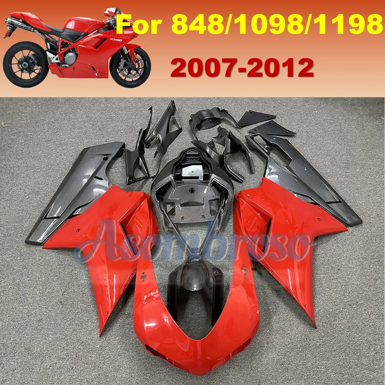 

Complete Fairing kit For DUCATI 848 1098 1098S 1198S 2007-2012 Evo Carbon Fiber Painted Panels set