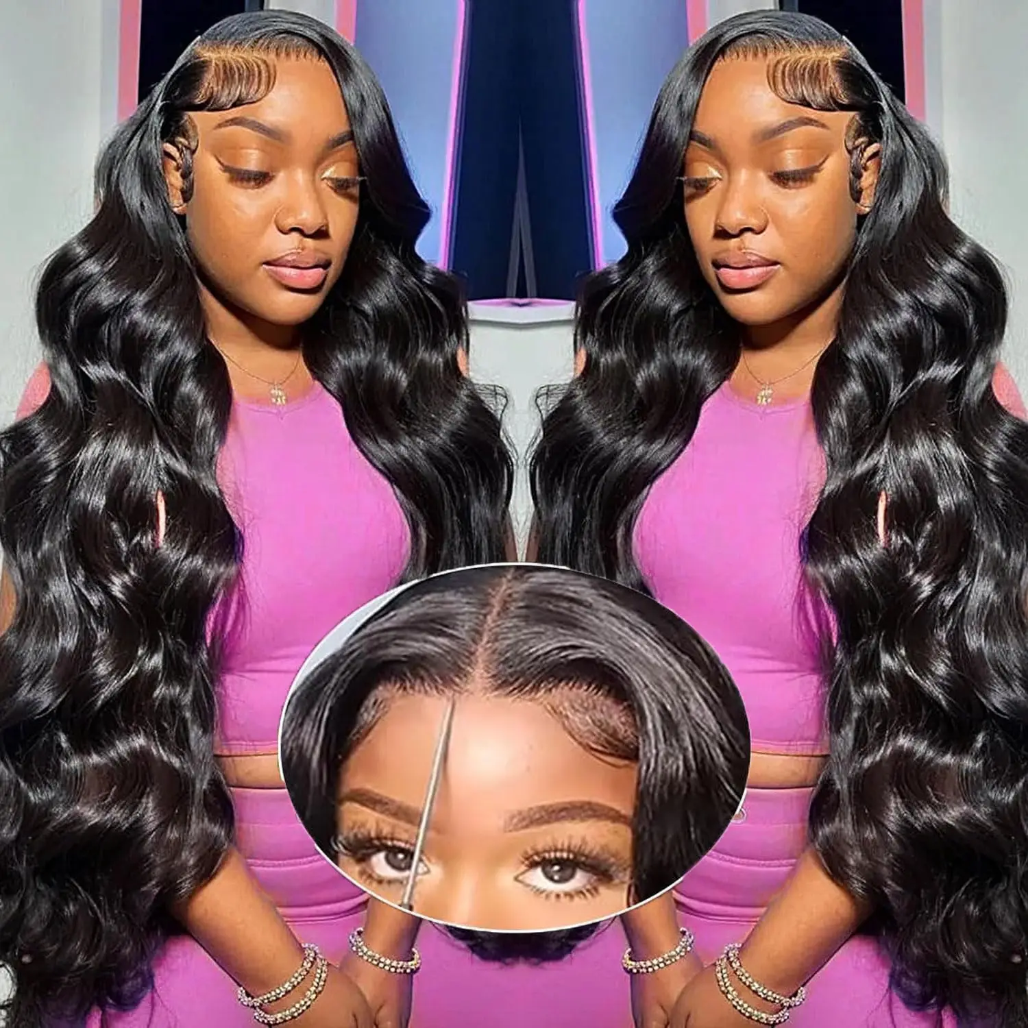 Body Wave Glueless Lace Frontal Wig Pre Plucked Glueless 6X4 Lace Front Wig Bling Preplucked Natural Color Human Hair Wigs