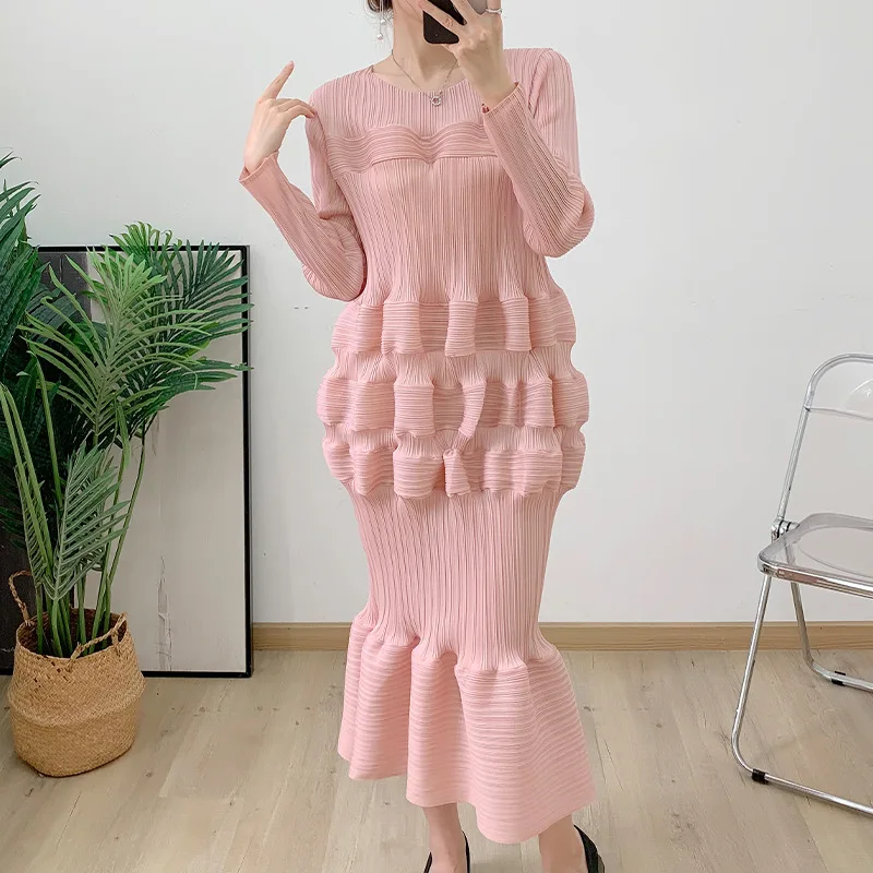 

Pleats2024 Pleated Dress Women's Summer Pear-shaped Slim Loose Thin Lantern Package Hip Organ Pleated Skirt Sub Women Clothing