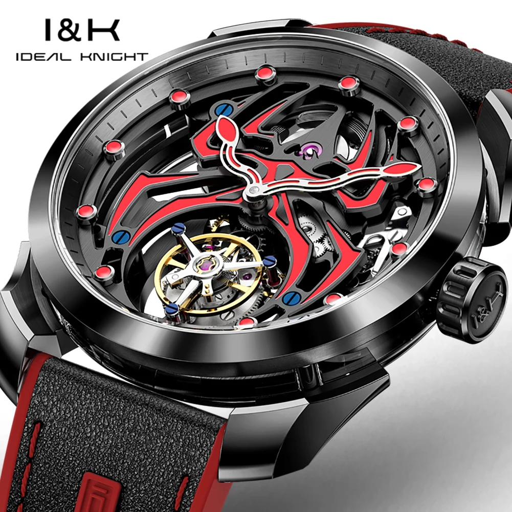 IDEAL KNIGHT Real Tourbillon Man Watch High-Grade Hollowed Luminous Spider Pattern Top Luxury Men's Mechanical Wristwatches 6802