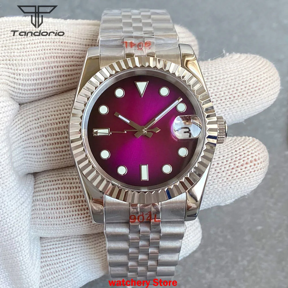 

Purple High-grade Sterile Date Men Dive Watch Tandorio 36mm/39mm Sapphire Glass NH35A Automatic Movement Mechanical Luminous