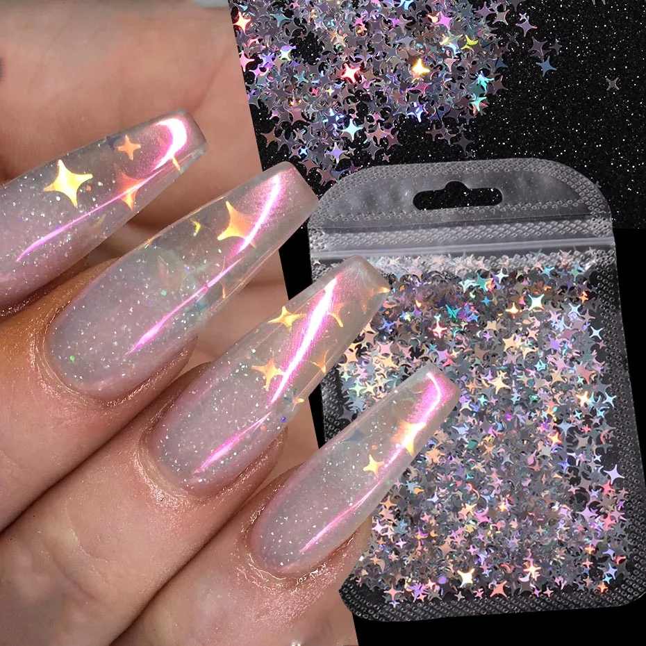 Sparkly Laser Star Nails Glitter Sequins Holographic Silver Bright Slices Spangles DIY Charm Flakes Decor Accessories Paillettes