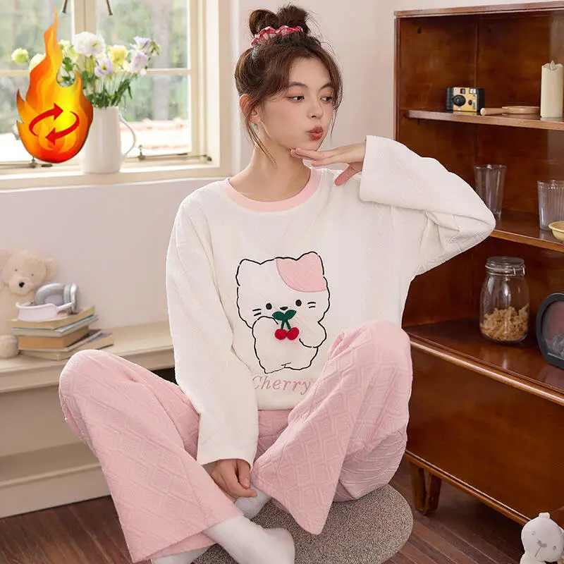 

Cute Anime Print Women Pajama 2025 New Spring and Autumn Cotton Pajamas Pants Cartoon Kawaii Girl Home Wear Sets Student Indoor