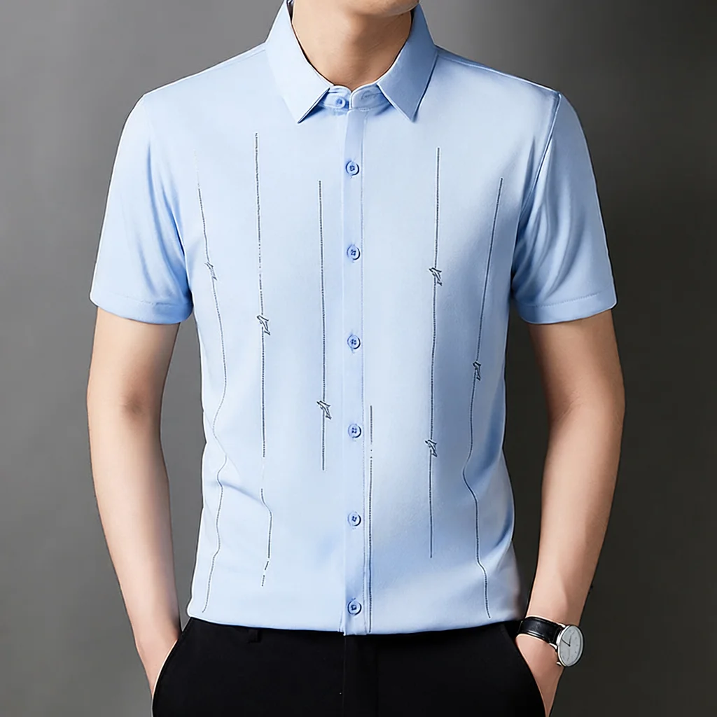 Camisa de Hombre Puning Guangdong, Verano, Manga Corta, Estampada, Delgada, Estilo Casual de Negocios, Media Manga, Estilo Caballero, Rayada