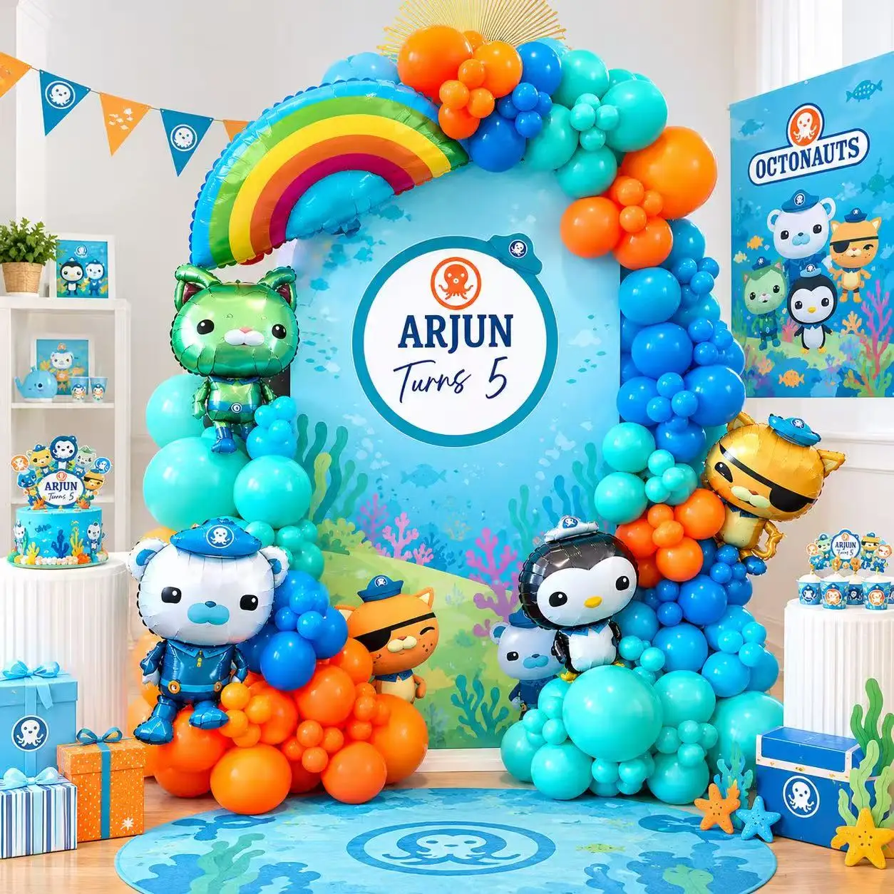 Kit d'arche de ballons d'anniversaire Octonauts, décorations de fête sur le thème des dessins animés pour la célébration d'anniversaire des enfants, fournitures de guirlande de ballons