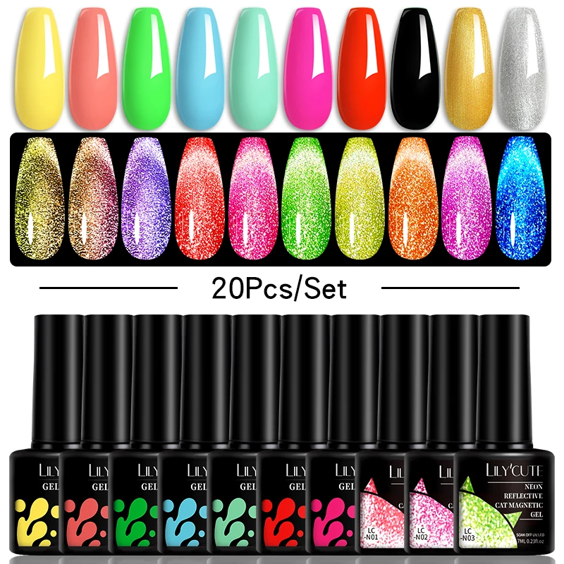

LILYCUTE Multiple Color Gel Nail Polish Set 20/24PCS Glitter Sequins Semi Permanent UV Led Base Top Coat Nail Art Varnish Kits