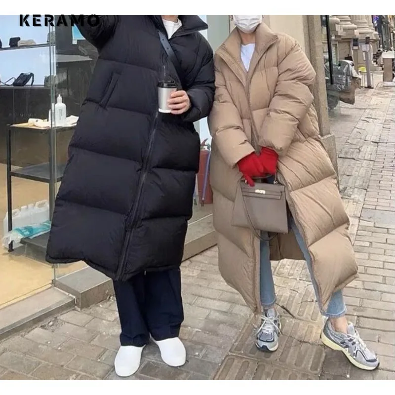 Women\'s Casual Chic Solid Long Sleeve Outerwear Hood Maxi X-Long Parkas 2023 Winter Oversized  Jacket Single Breasted Warm Coat