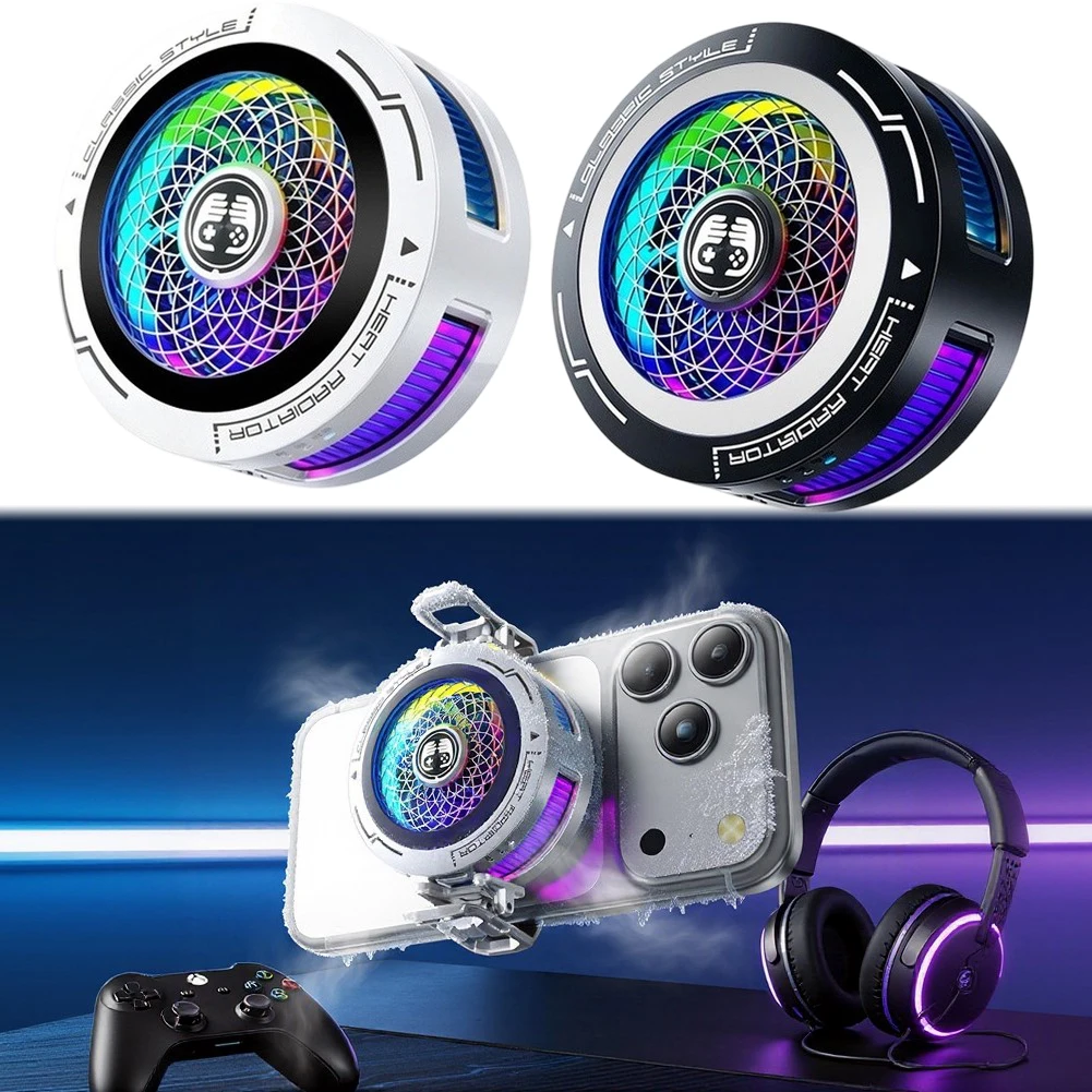 Magnetic Phone Cooler 20W USB-C Powered Fan AI Temperature Adjustment Capability 3000-4500 RPM RGB Light Effects