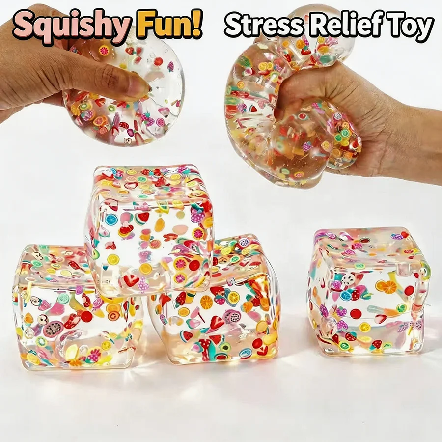 5cm Fruchtscheiben-Maltose-Würfel Squishy Spielzeug TPR Transparent Weich Formbar Fidget Toy Stressabbau ASMR Dekompression Desktop-Scherzartikel – Detail 5