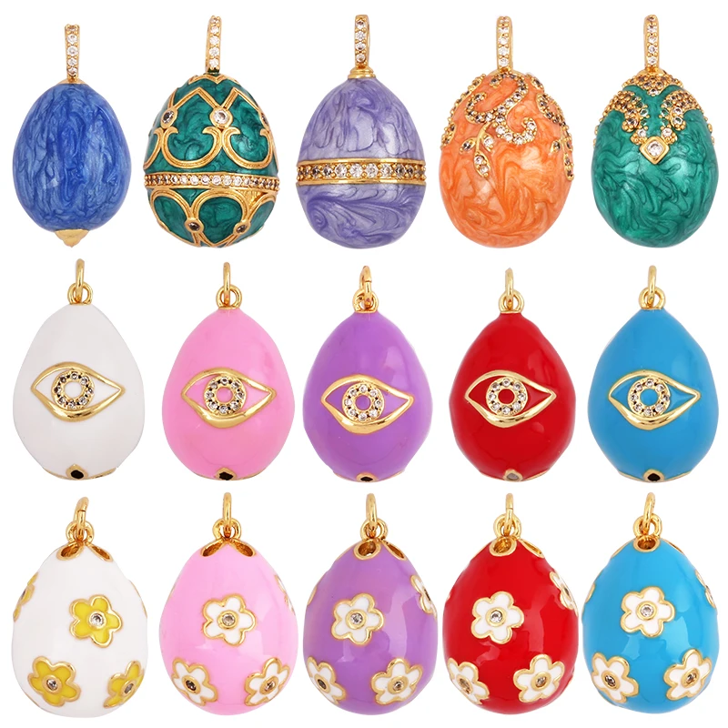 Fashion Newest Colourful Enamel Ball Shape Big Size Charm Pendant,Gold Plated Eye Flower DIY Necklace Jewelry Accessories L04