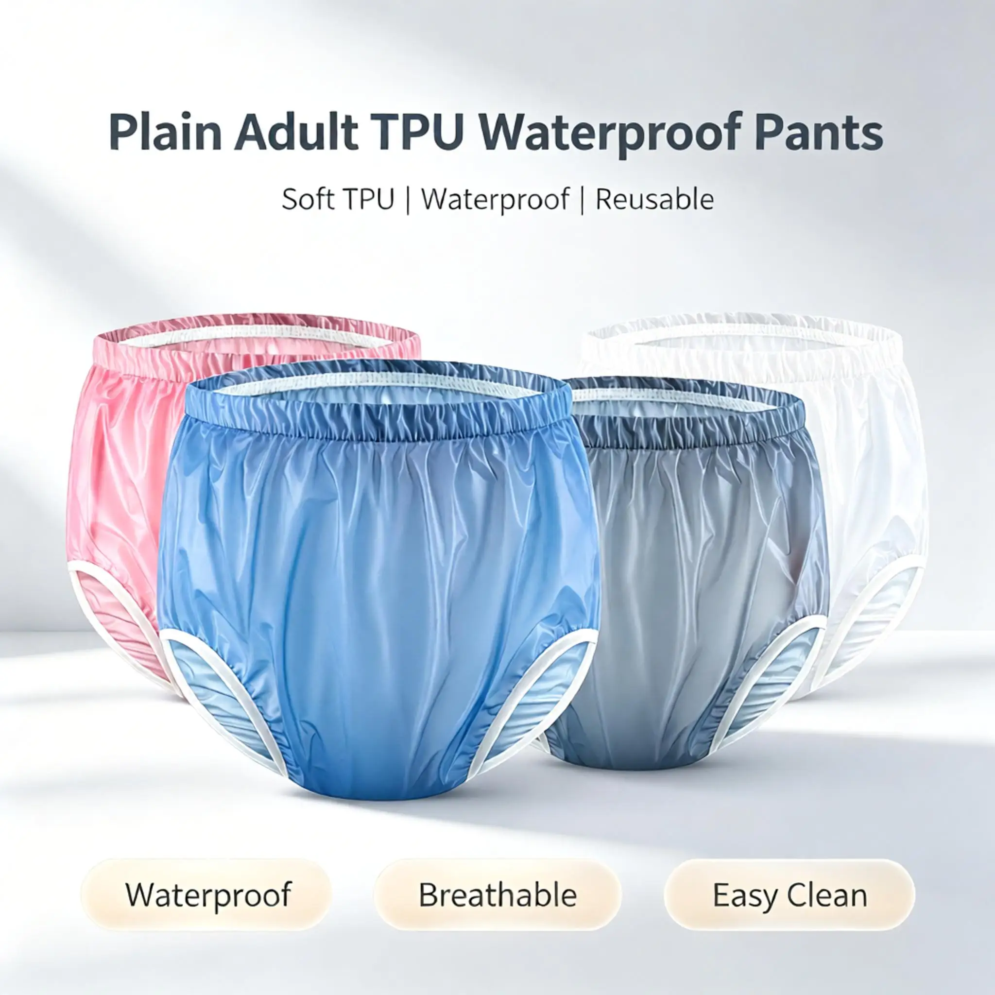 Unisex Adult Matte TPU Diaper Cover Transparent Waterproof Reusable Washable Leakproof Elastic Incontinence Protective Pants