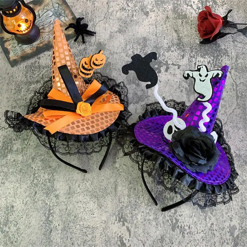 Halloween Witch Hat Hairbands Spider Web Pumpkin Skull Shaped Hair Hoops For Kids Girls Halloween Headbands Cosplay Decoration