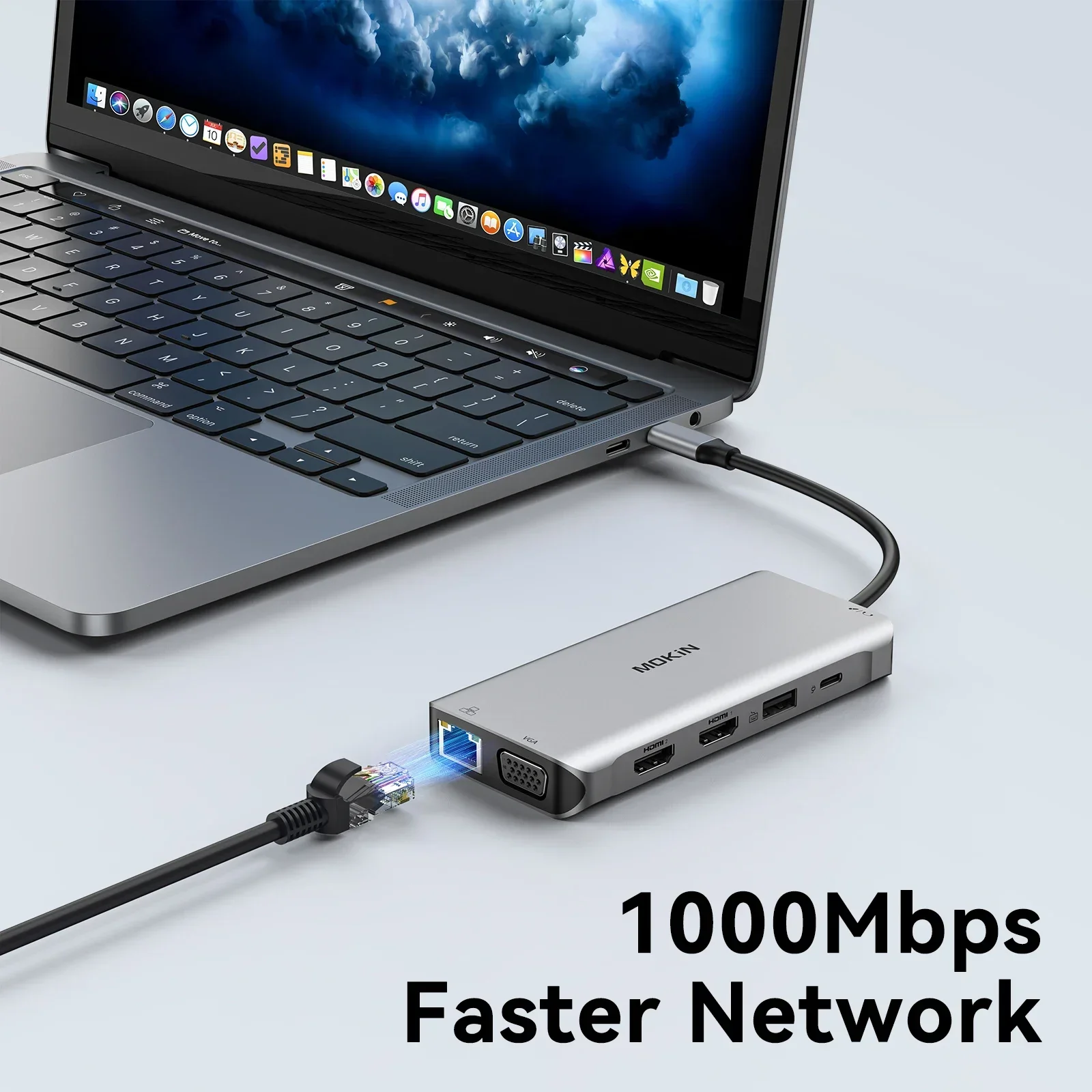 Imagem -02 - Mokn-usb c Hub Docking Station 4k 60hz tipo c para Dual Hdmi Vga Rj45 Usb 3.0 pd 100w Adaptador para Macbook Air Pro Ipad Pro m2 m1