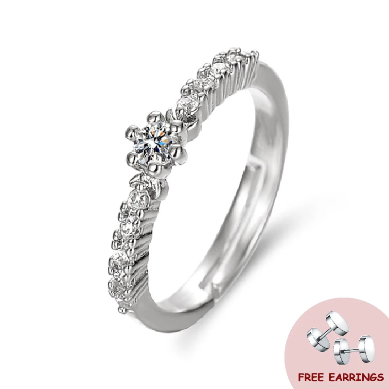 

Trendy Finger Ring 925 Silver Jewelry with Zircon Gemstone Ornament for Women Wedding Promise Bridal Party Gift Adjustable Rings