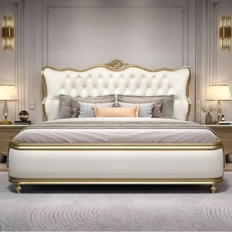 

Pretty Elegant Double Bed Queen European Unique Luxury Bedroom Frame Bed Sets Modern Solid Wood Cama De Matrimonio Furniture