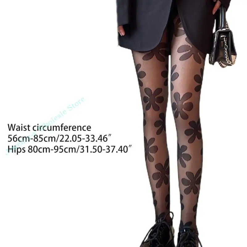 R7Uf Kobiety ciemne goty punkowe czarne rajstopy harajuku duże kwiaty wzorzyste wzorzyste rajstopy jacquard seksowne