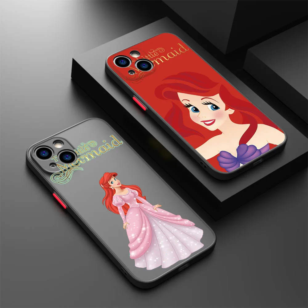 Funda de teléfono translúcida de dibujos animados de lujo de La Sirenita para iPhone 17 16 15 14 13 12 Pro Max Air Plus 16e Mini cubierta trasera mate