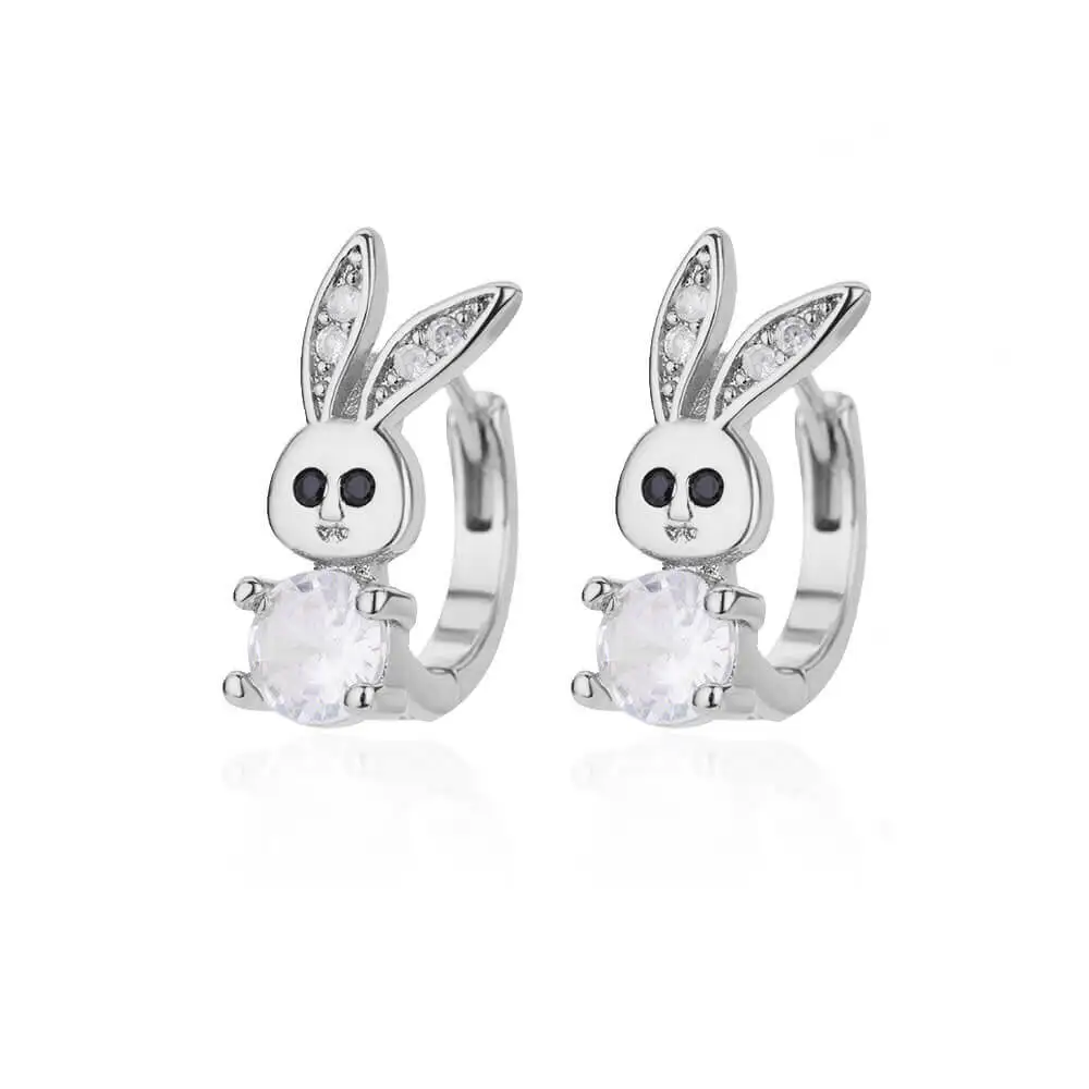 Goth Rabbit Crystal Hoop Earrings For Women Cute Bear Leopard Head Owl Elephant Butterfly Earrings Zircon Jewelry Wedding Gifts