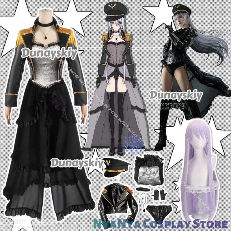 Kitagawaa Marinn Neon Nikaido Cosplay Dress Up Anime Darling rsiUniforme militar sexy negro Goth Deep V Hat Pelucas Halloween