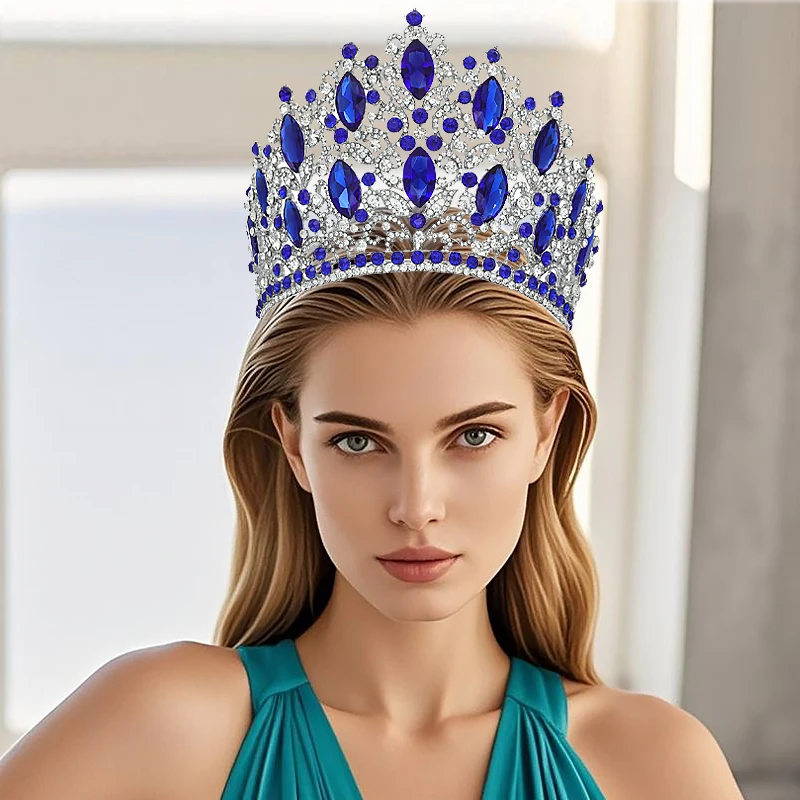 

2025 New Arrival Women Wedding Bridal Bride Princess Big Crystal Crown Luxury Elegant Queen Tiara Crown Hair Accessories
