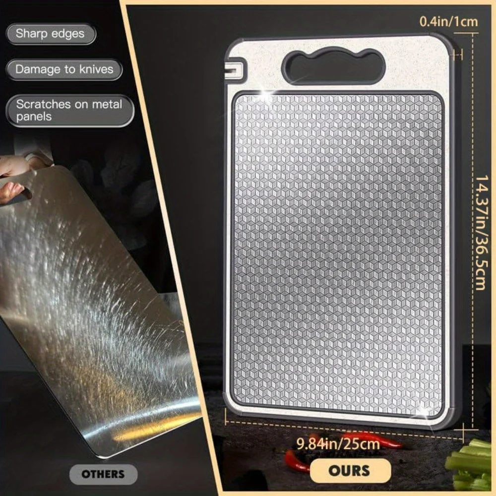 1pcs Stainless Steel Cutting Board Double Sided Chopping Board for Kitchen Scratch Resistant Anti-Slip Silicone Edges